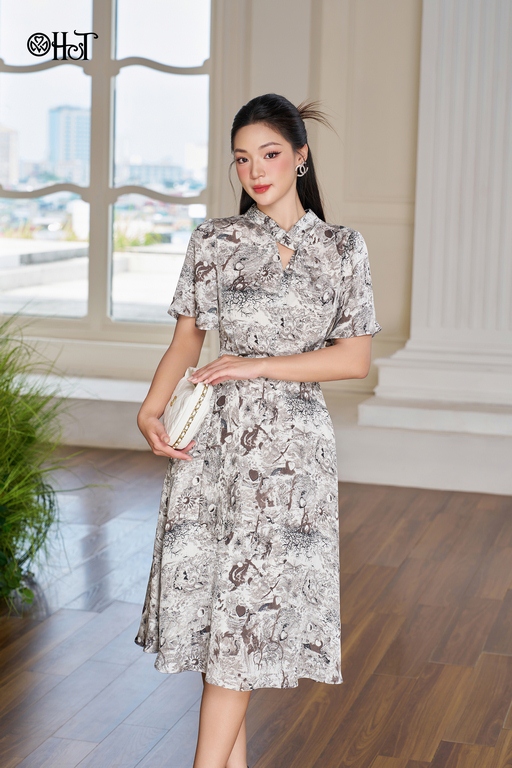 Đầm khoét cổ tơ tằm ht Trắng