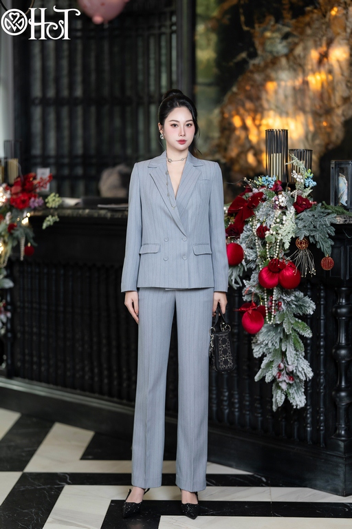 Quần suông sb tuytsi kẻ Ghi