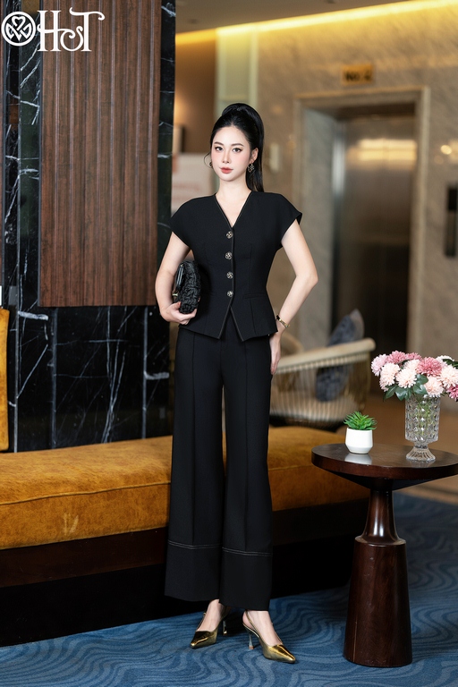 Quần suông trần chỉ tuytsi Đen