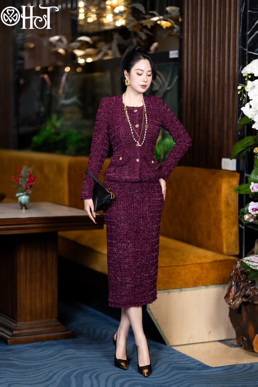 Juyp ôm dạ tweed kt Tím