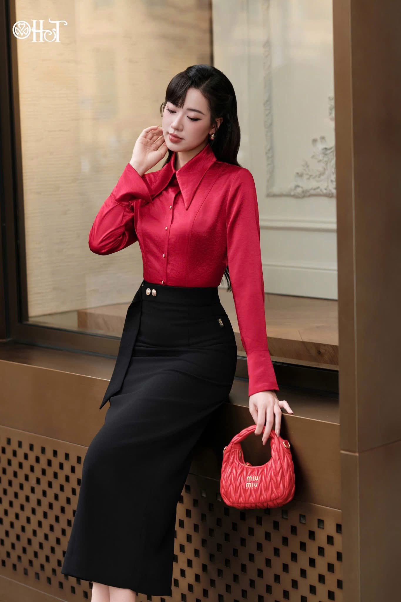 Áo sơ mi cổ đức trần ly thân Đỏ
