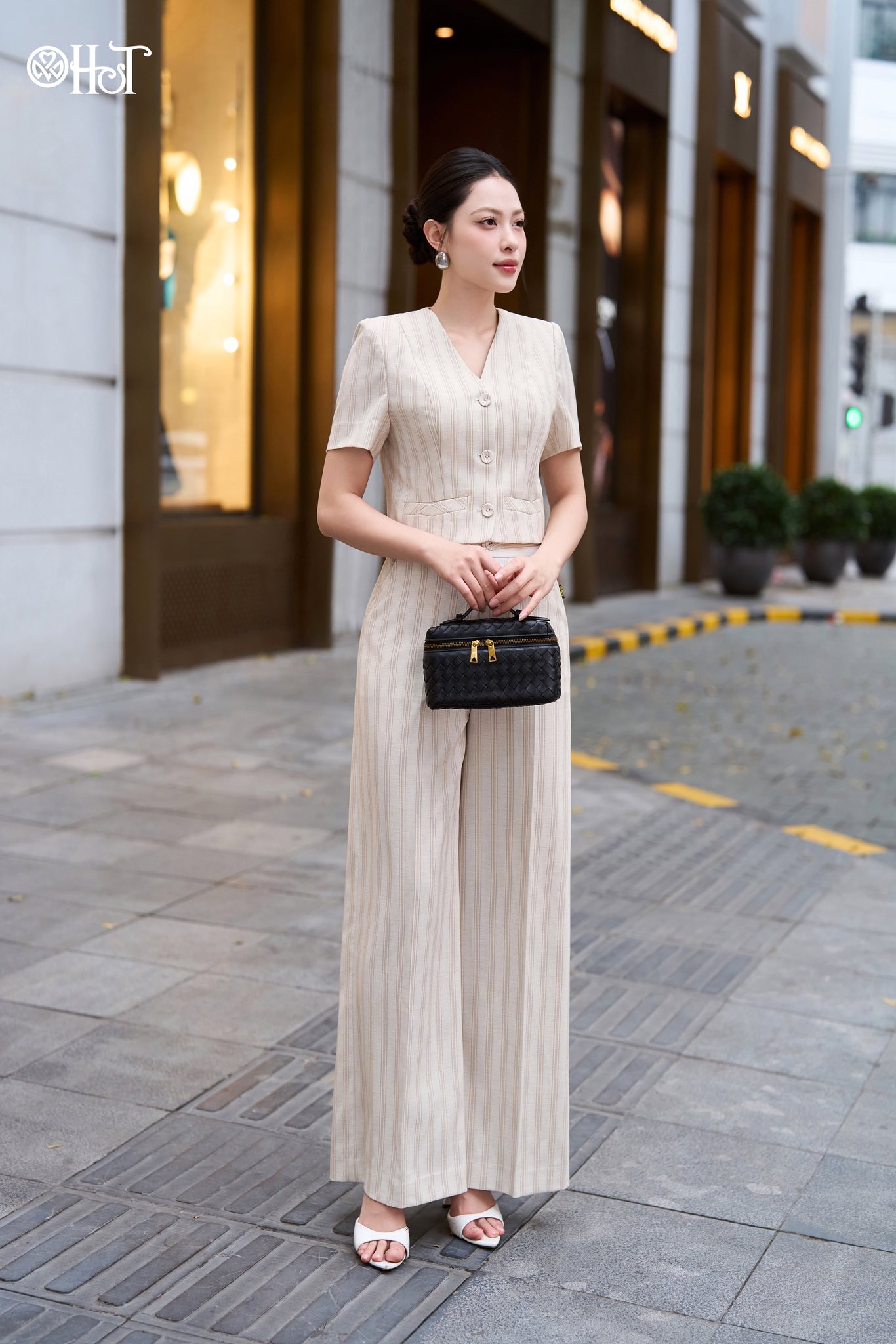 Quần xuống Đũi kẻ Be