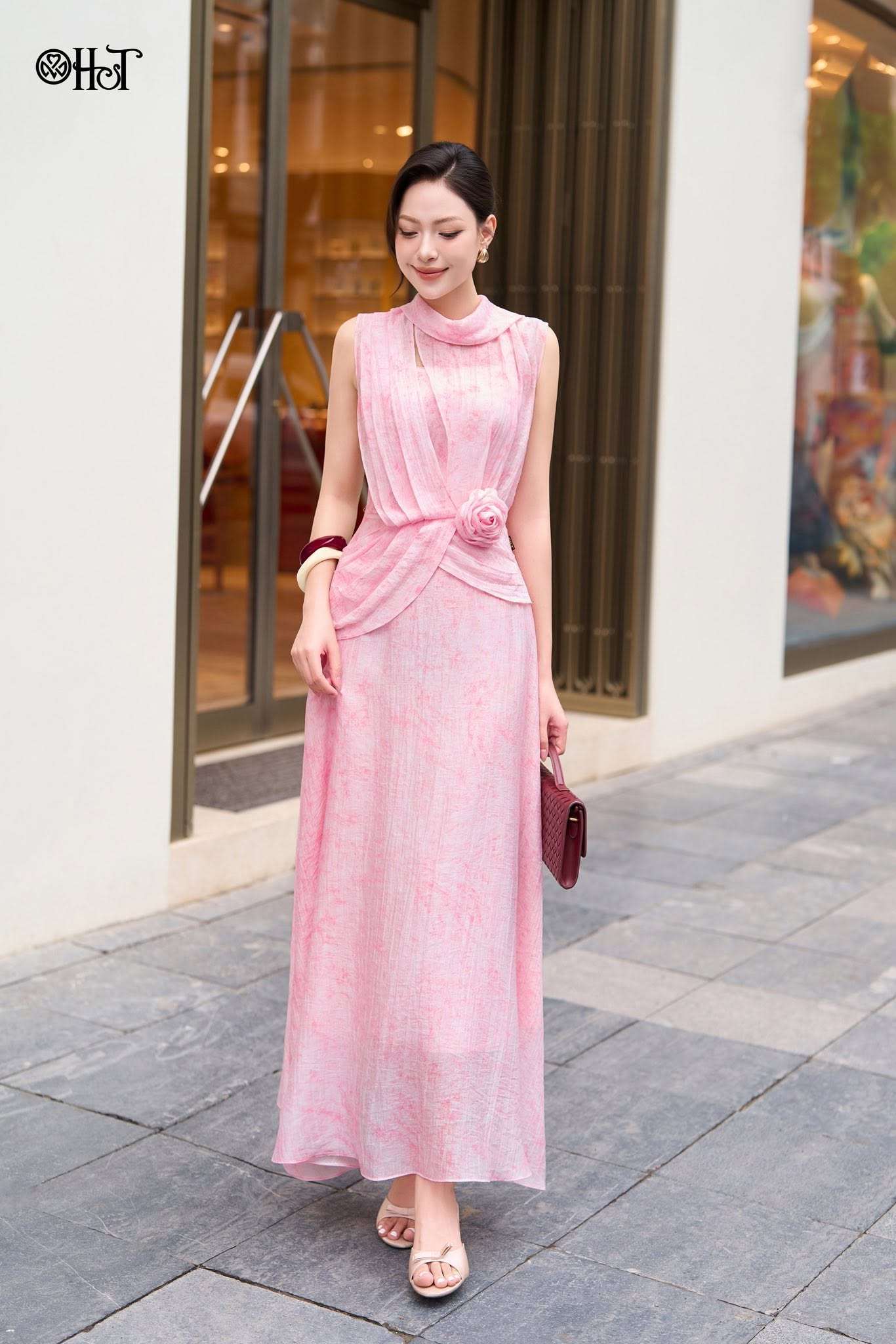 Maxi xếp ly Tơ tăm Hồng
