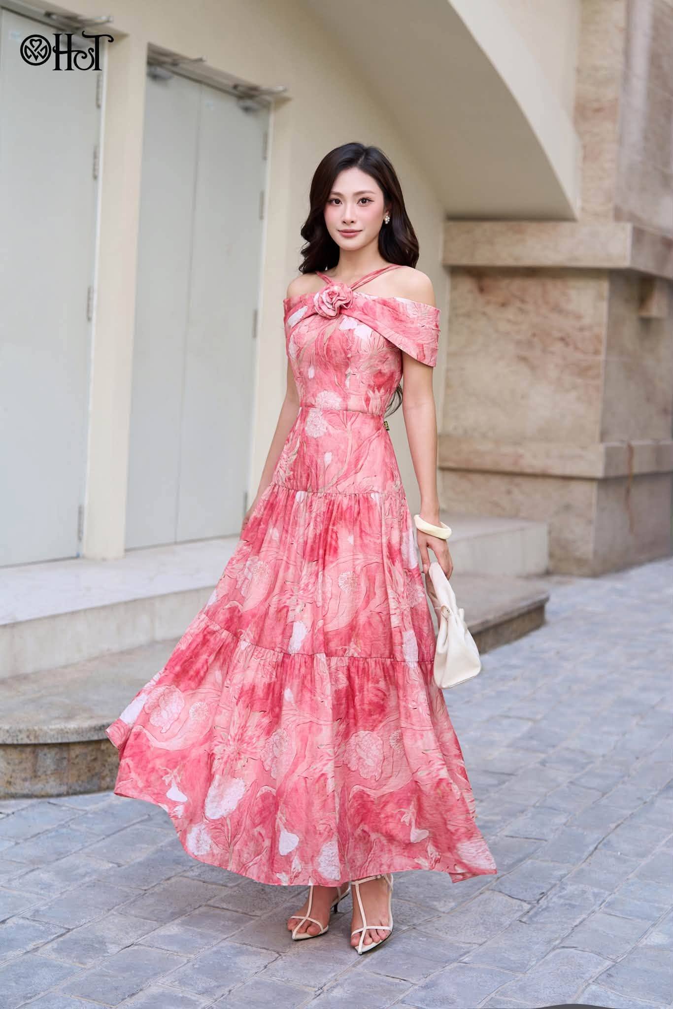 Maxi Tơ ánh kim Hồng