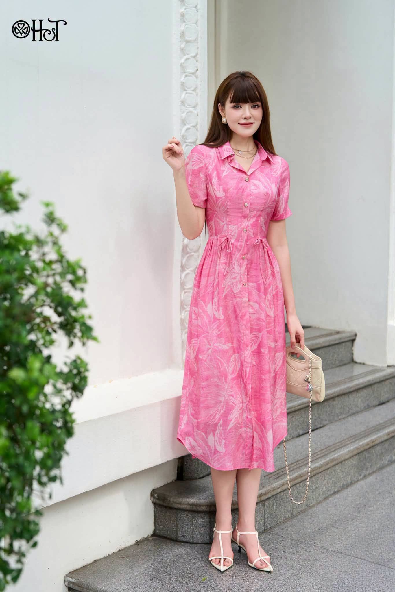 Đầm cổ đức Linen Hồng
