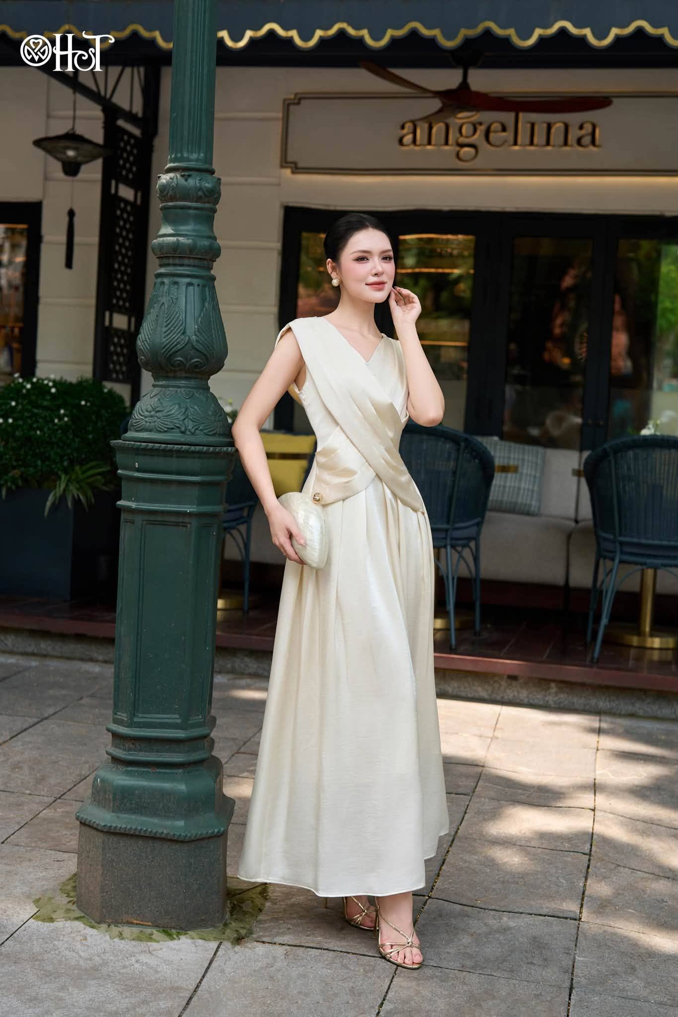 Đầm Lụa ý xếp ly Kem