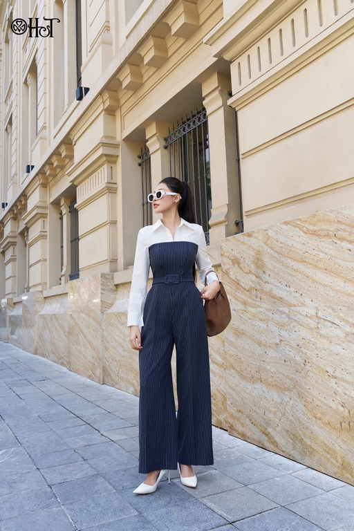Jumsuit phối tay tuytsi kẻ TT