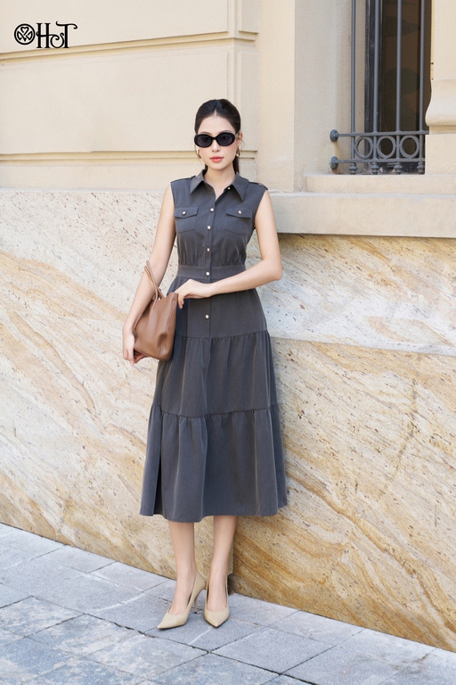 Đầm tầng sn thô cotton Xám