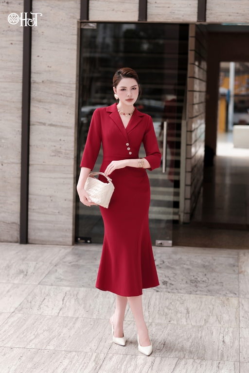 Đầm cổ vest đuôi cá Đỏ