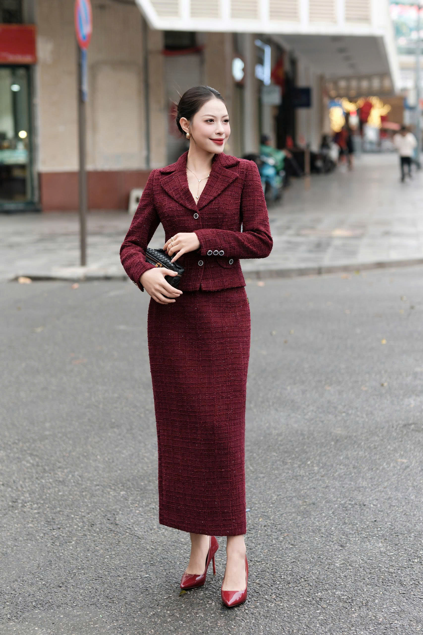 Juyt xuông dài Tweed Đỏ