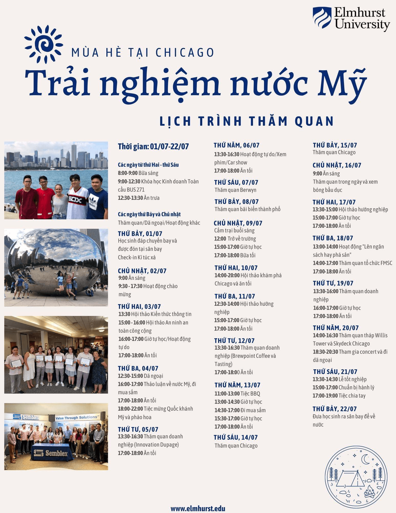 TRẠI HÈ “TRẢI NGHIỆM NƯỚC MỸ” TẠI ĐẠI HỌC ELMHURST, USA