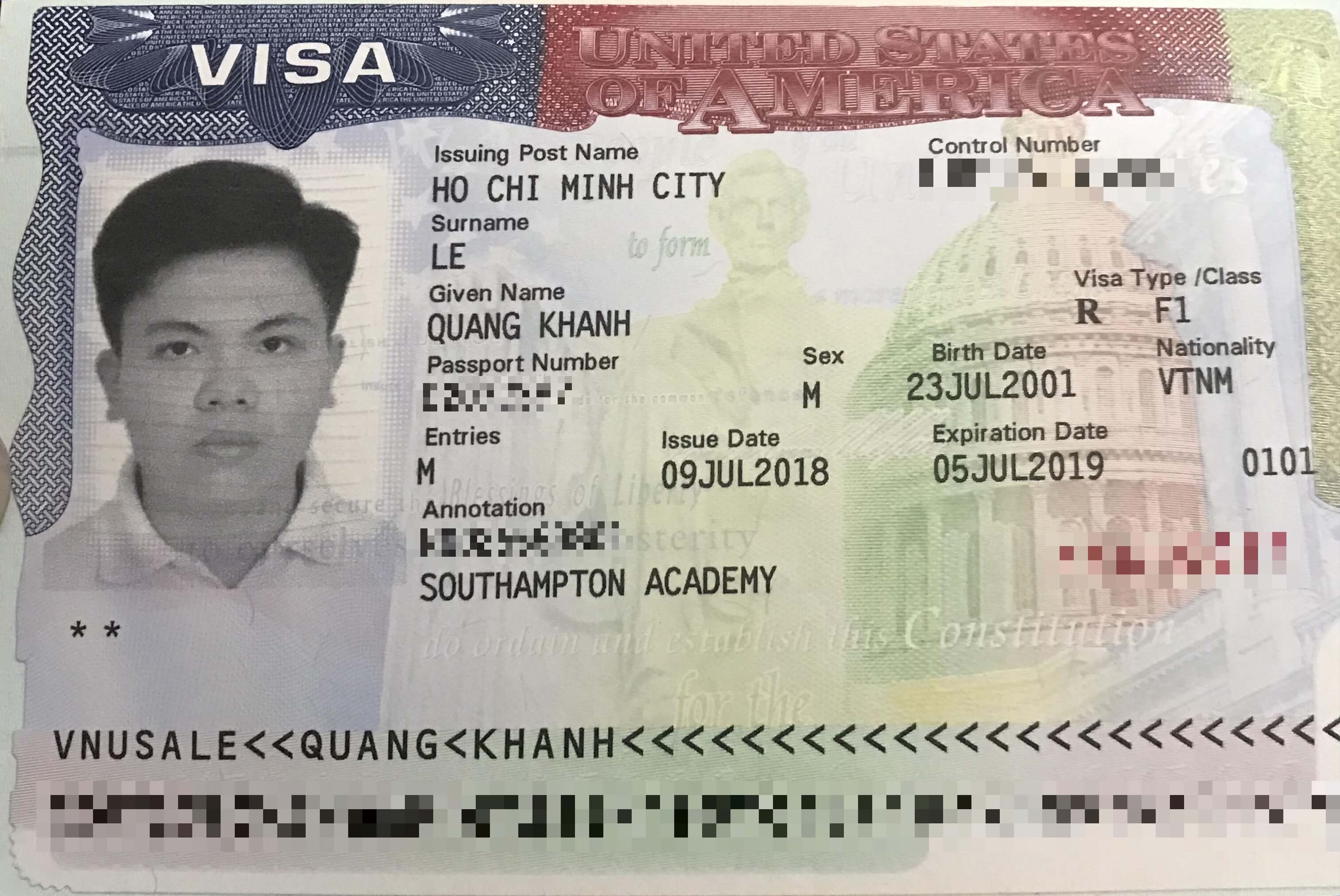 Chúc mừng bạn Lê Quang Khánh đã đậu visa du học Mỹ