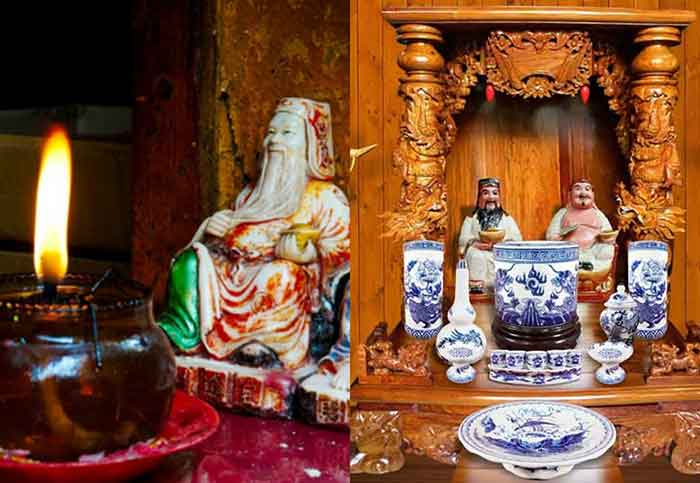 Bàn thờ thần tài thường được bài trí ít đồ thờ cúng