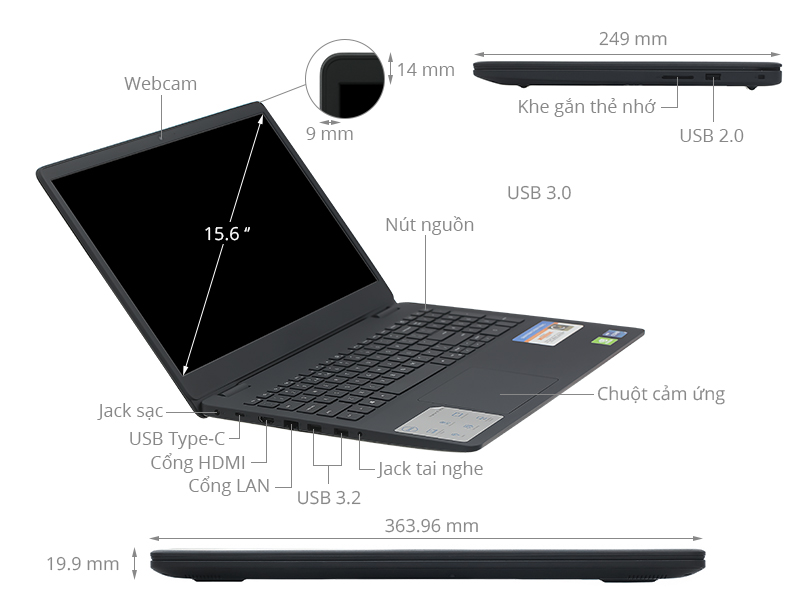 Laptop Dell Inspiron 3501 (3692BLK) (i3 1115G4 8GB RAM/256GB SSD/15.6 inch FHD Cảm ứng/Win10/Đen)