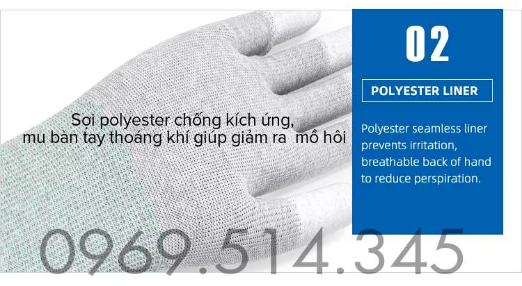 Chất liệu polyester an toàn, không gây dị ứng da, thông thoáng, hạn chế việc ra mồ hôi tay khi đeo
