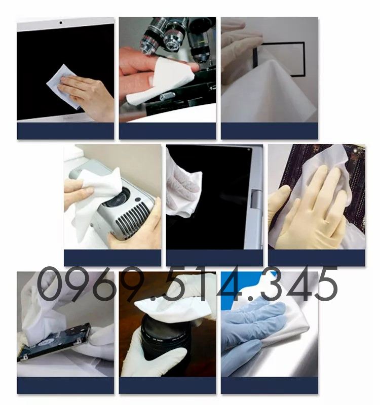 Sử dụng khi lau chùi linh kiện điện tử, màn hình, thiết bị phòng sạch.