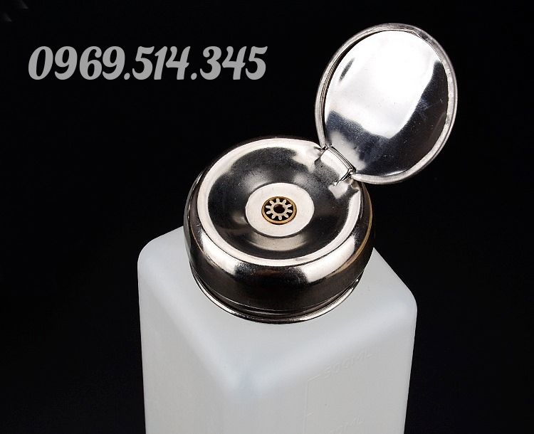 Nắp đậy bình đựng chất tẩy rửa phòng sạch inox dạng ấn dễ mở thuận tiện cho việc lấy dung môi dễ dàng 