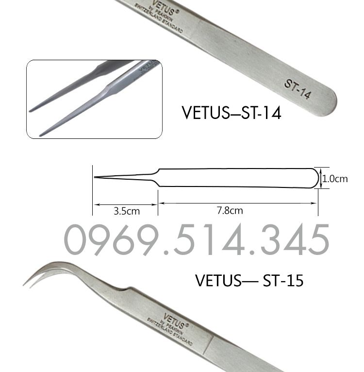 Nhíp Vetus ESD-14 mũi nhọn bo góc trái