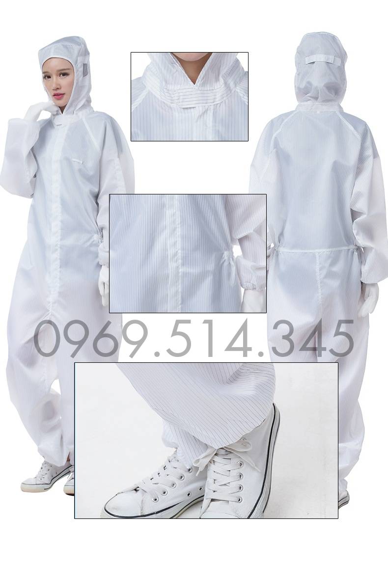 Quần áo phòng sạch chất liệu vải không dệt thoáng khí, phù hợp môi trường sản xuất dược phẩm