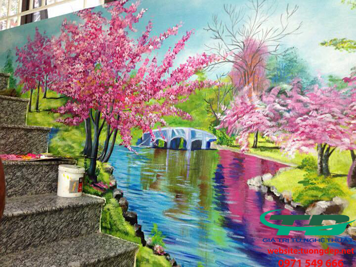 vẽ tranh tường cầu thang 