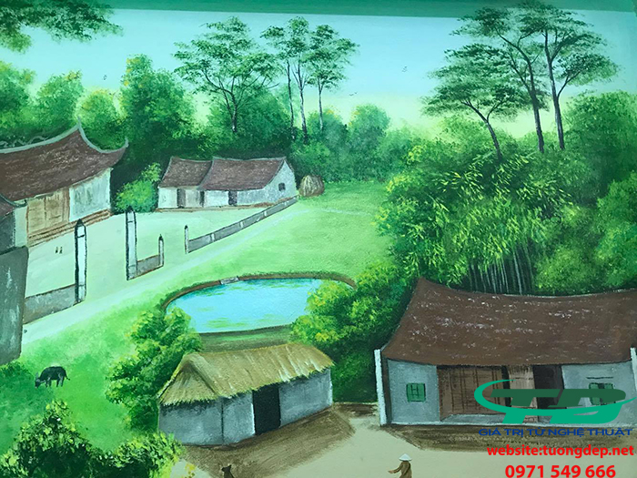 Vẽ Tranh Tường Làng Quê Phòng Khách Tại Bắc Ninh - Vẽ Tranh Tường Tường đẹp