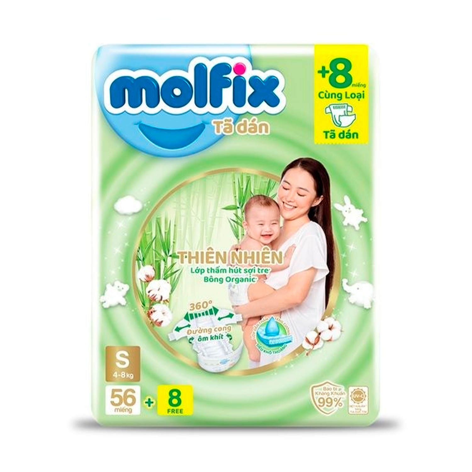 (Cộng 8 miếng) Bỉm MOLFIX tã dán đủ size