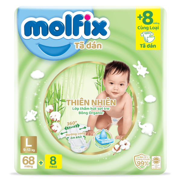 (Cộng 8 miếng) Bỉm MOLFIX tã dán đủ size