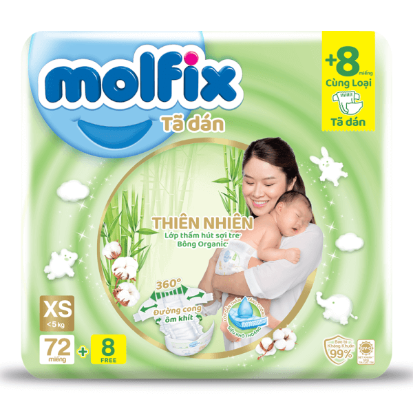 (Cộng 8 miếng) Bỉm MOLFIX tã dán đủ size