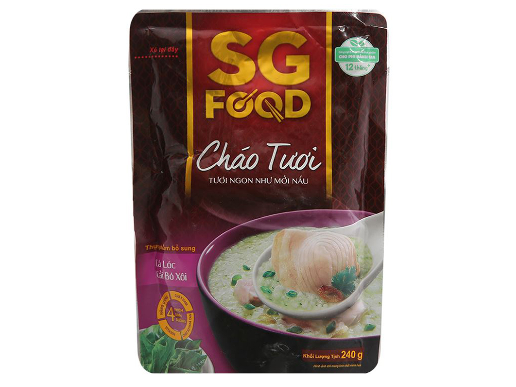 Cháo tươi SG Food cá lóc cải bó xôi gói 240g