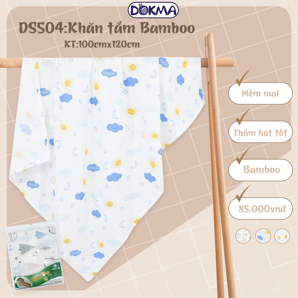 Khăn tắm, khăn đa năng sợi tre Dokma 100x120cm DS504