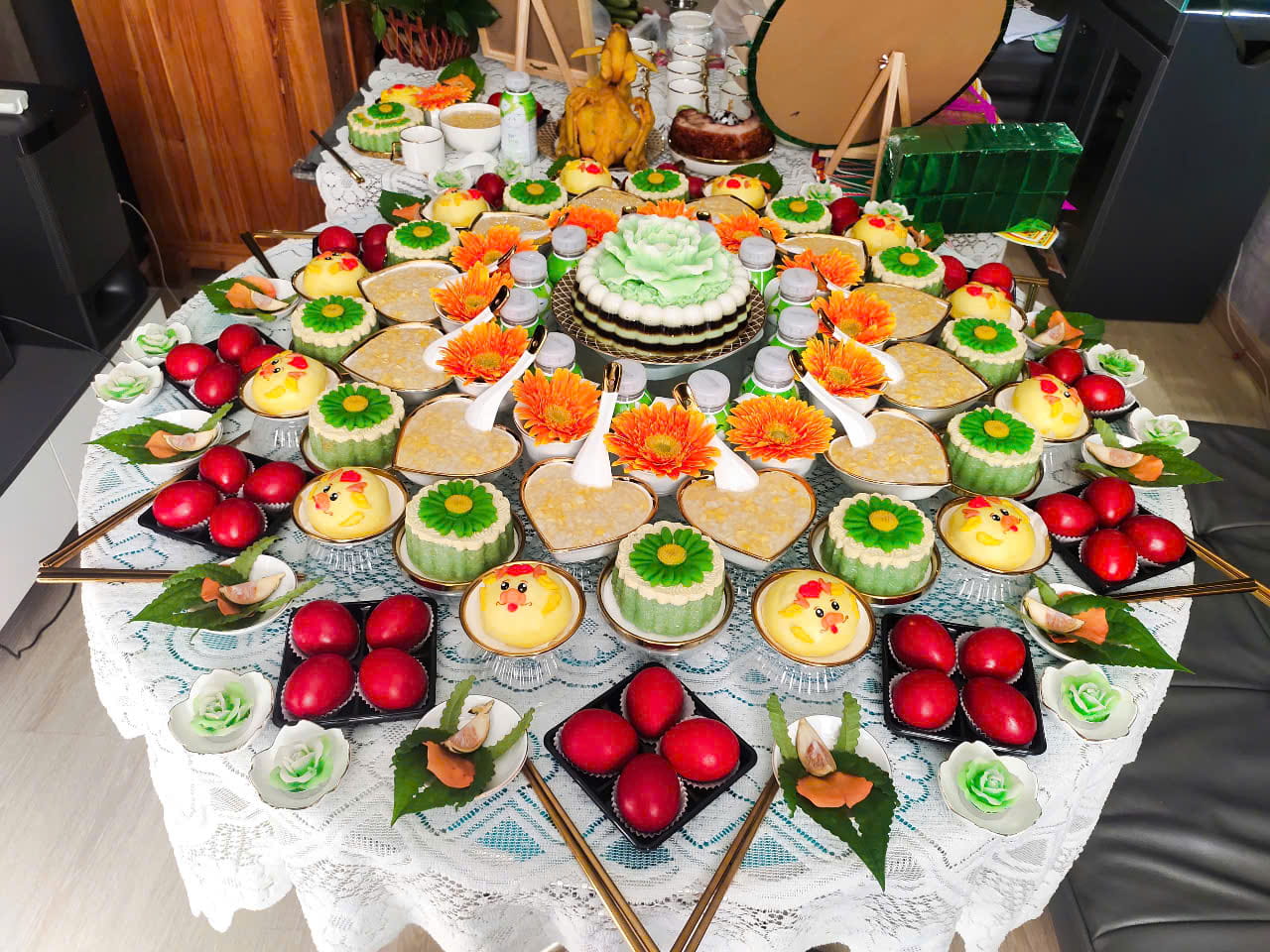 Mâm Cúng Đầy Tháng Người Hoa Và Ý Nghĩa Trứng Gà Đỏ Trong Nghi Lễ