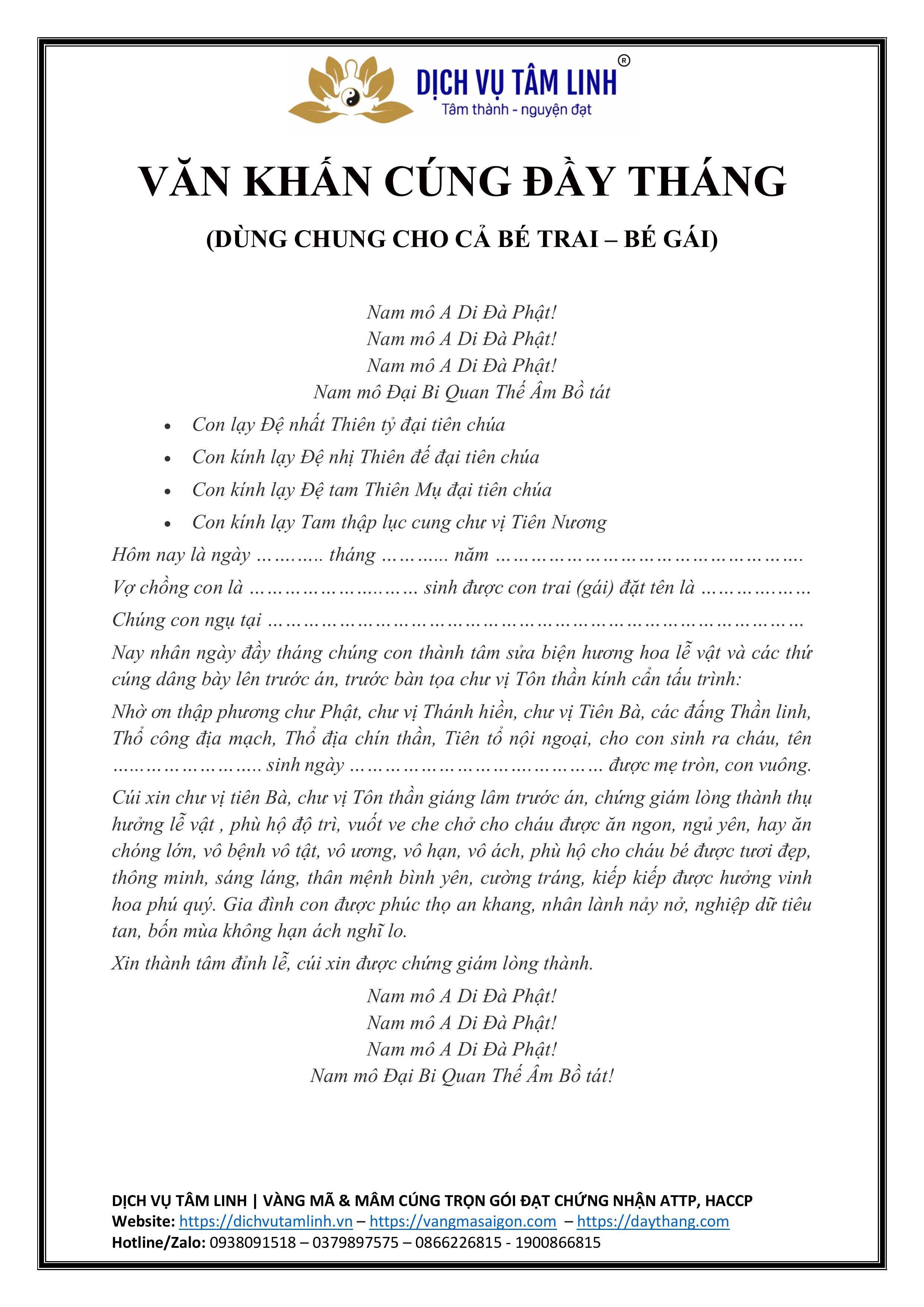 Văn Khấn Cúng Đầy Tháng Bé Trai – Bé Gái Chuẩn Nhất 2026