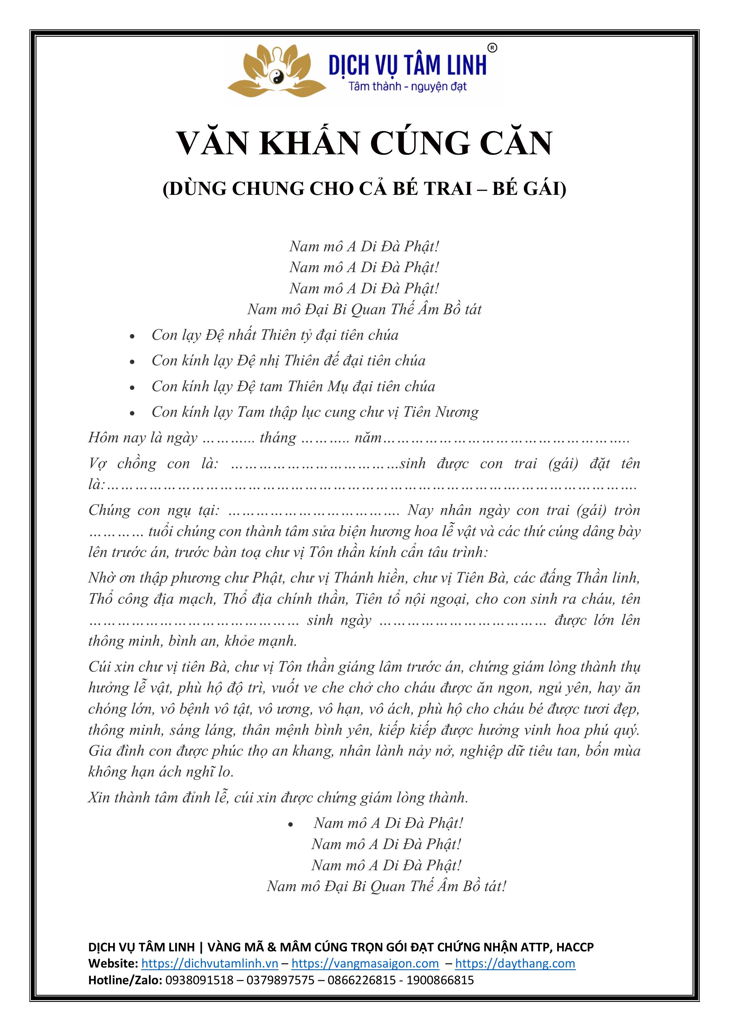 văn khấn cúng căn