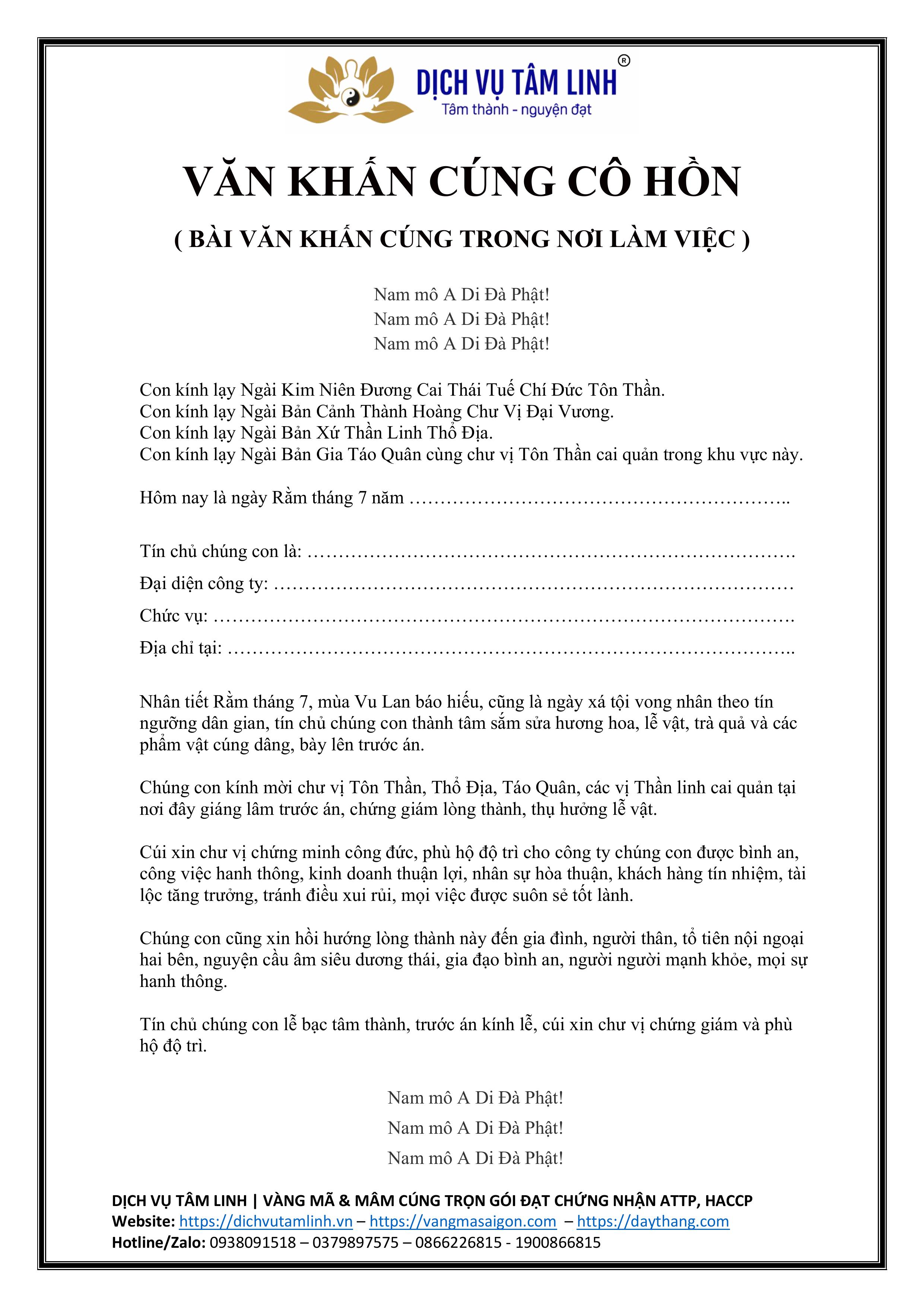 Văn khấn cúng cô hồn tháng 7 tại công ty cửa hàng