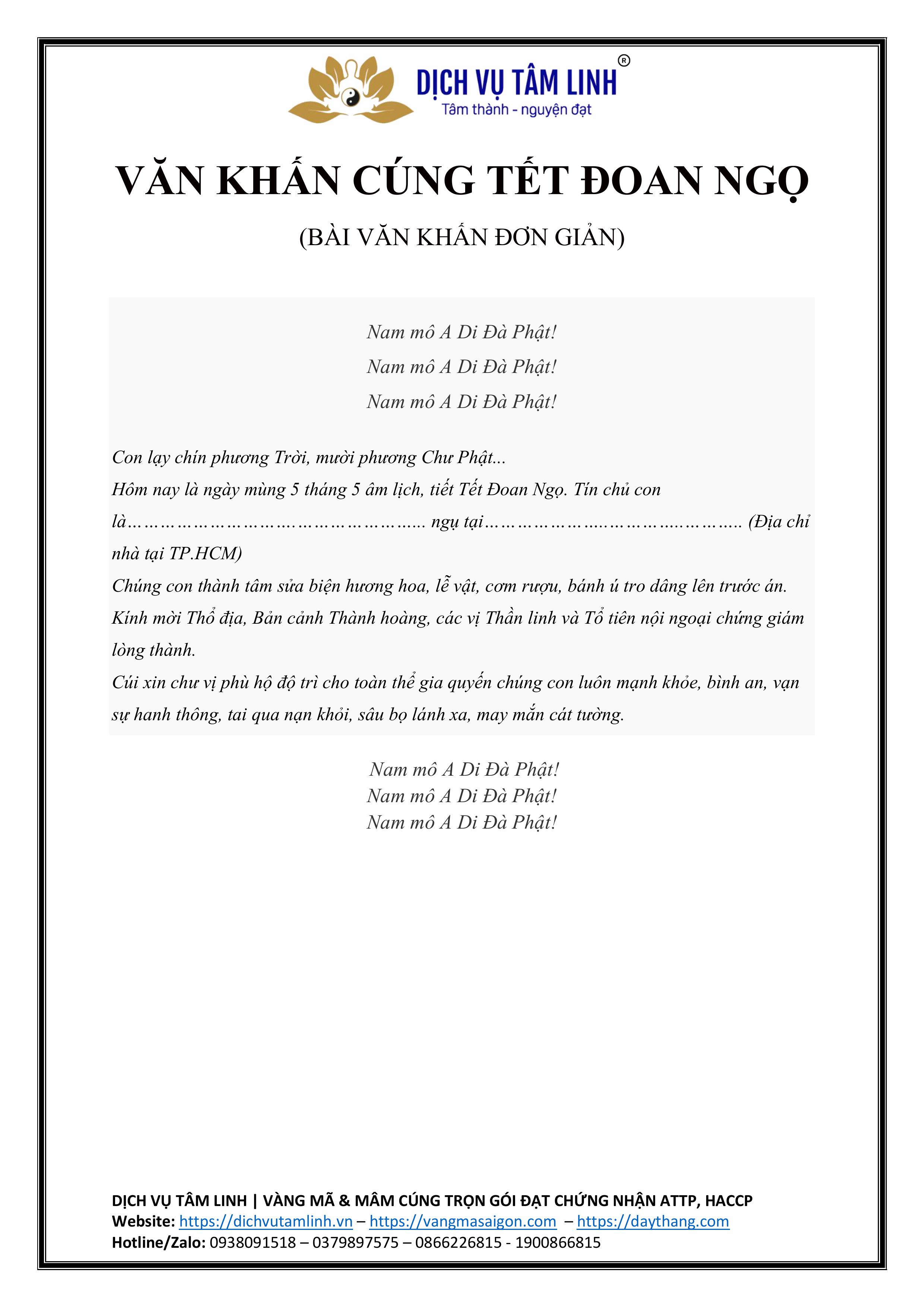 Văn Khấn Cúng Tết Đoan Ngọ Đơn Giản
