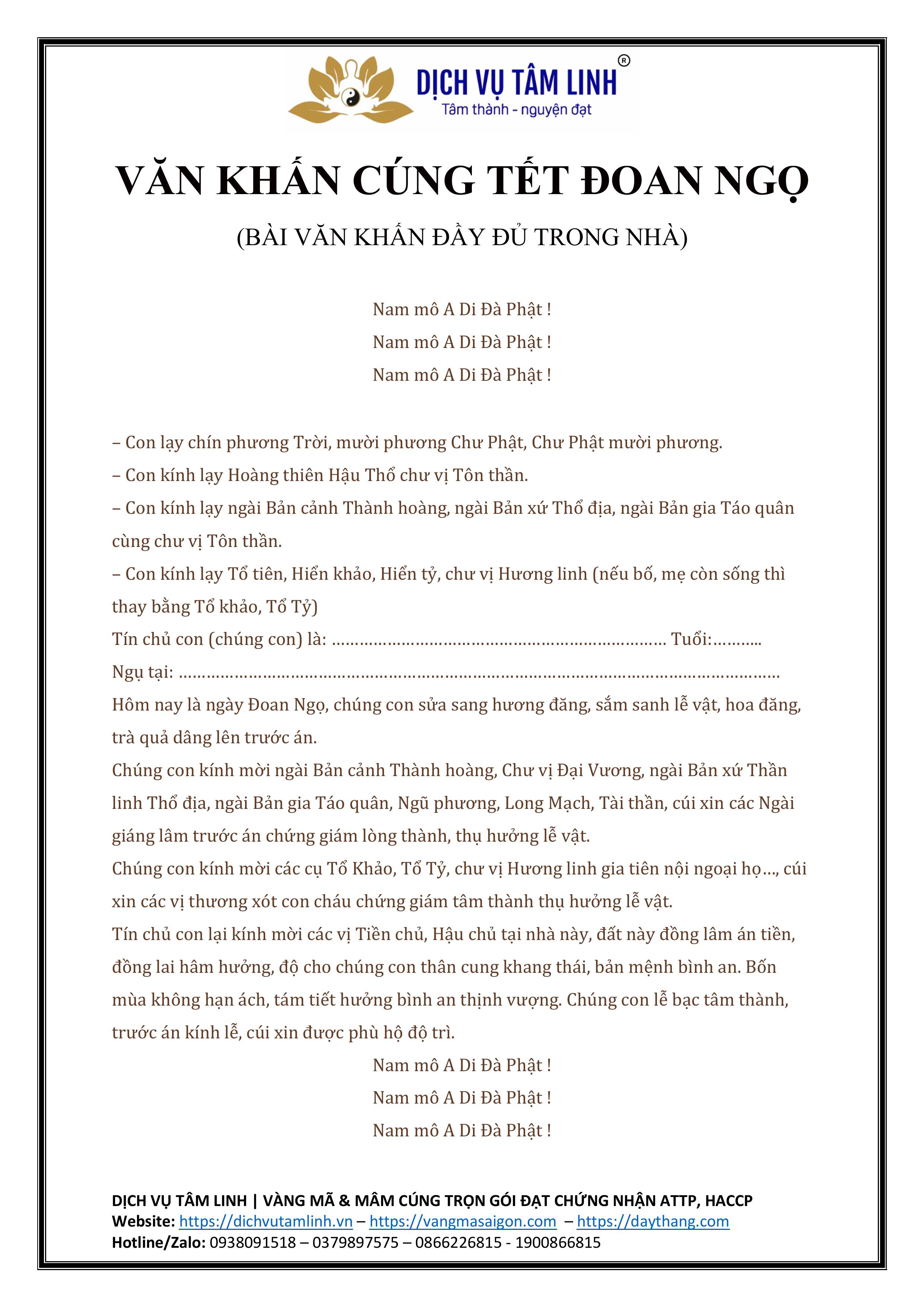 Văn Khấn Cúng Tết Đoan Ngọ Trong Nhà
