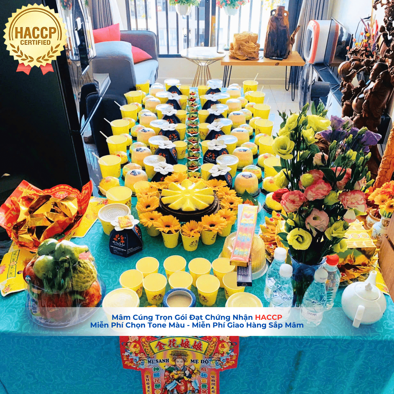 Mâm cúng đầy tháng chay thanh tịnh chuẩn lễ tại TP.HCM đẹp chuẩn 12 bà mụ