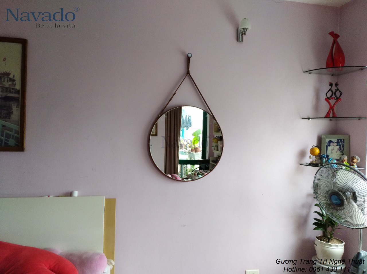 Gương tròn dây da cho ngôi nhà thêm xinh