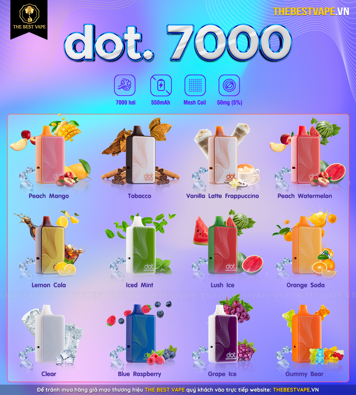 Dotmod - DOT 7000 - DISPOSABLE ( POD DÙNG 1 LẦN ) chính hãng full bảng mùi hương 