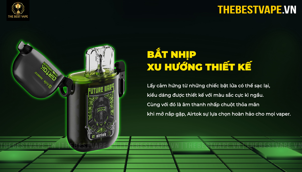 Vapelustion - HANNYA AIRTOK ( Black Version ) - Pod Kit  kiểu dáng lấy ý tưởng từ bật lửa