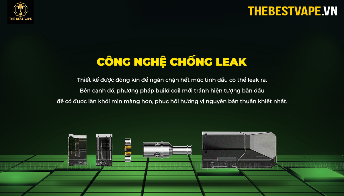 Vapelustion - HANNYA AIRTOK ( Black Version ) - Pod Kit  chống leak dầu ra bên ngoài
