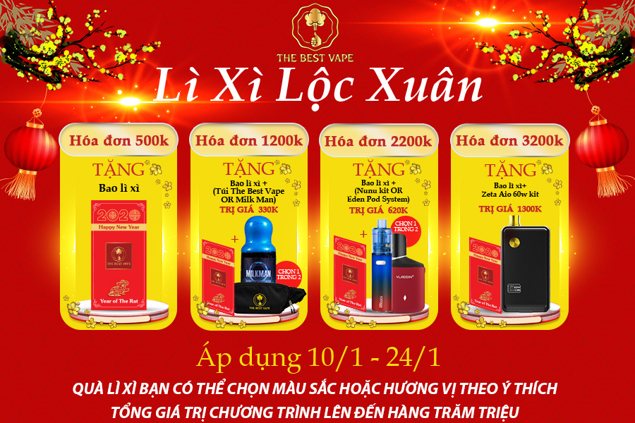 LÌ XÌ LỘC XUÂN 10-24/1 năm canh tí vape shisha thuốc lá điện tử hcm