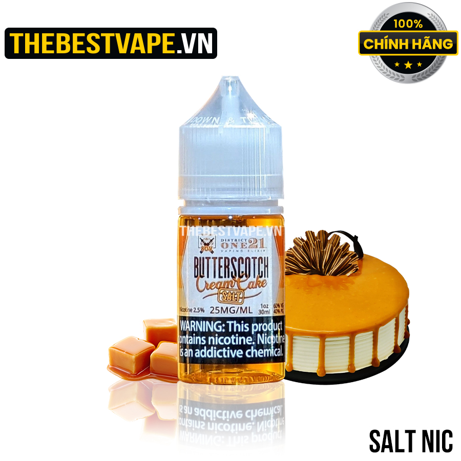 District One 21 & 80V  - BUTTERSCOTCH ( Bánh Butterscotch ) - Salt Nicotine