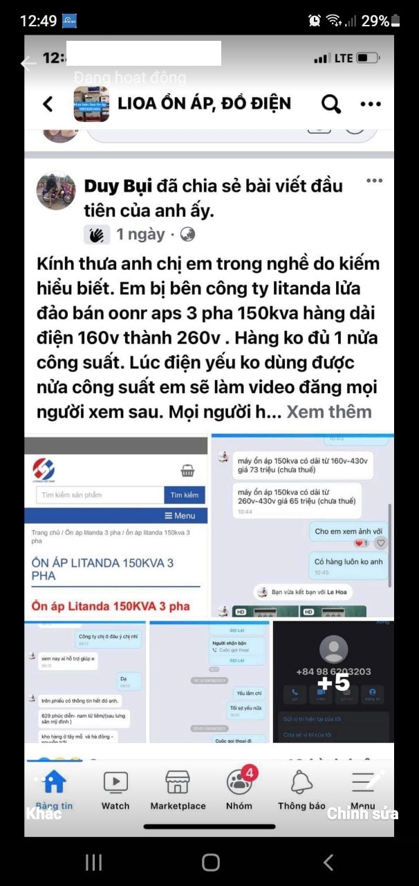 ảnh ổn áp Standa giả nhái khách hàng không dùng được 