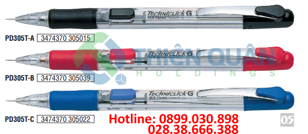 Bút chì kim bấm giữa, grip, thân nhựa trong - 0.5 mm S