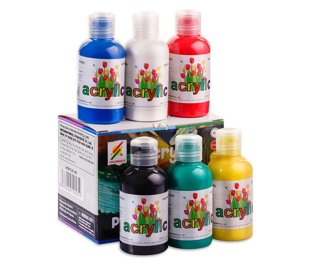 Hộp 6 chai màu vẽ Colormate Acrylic 6B