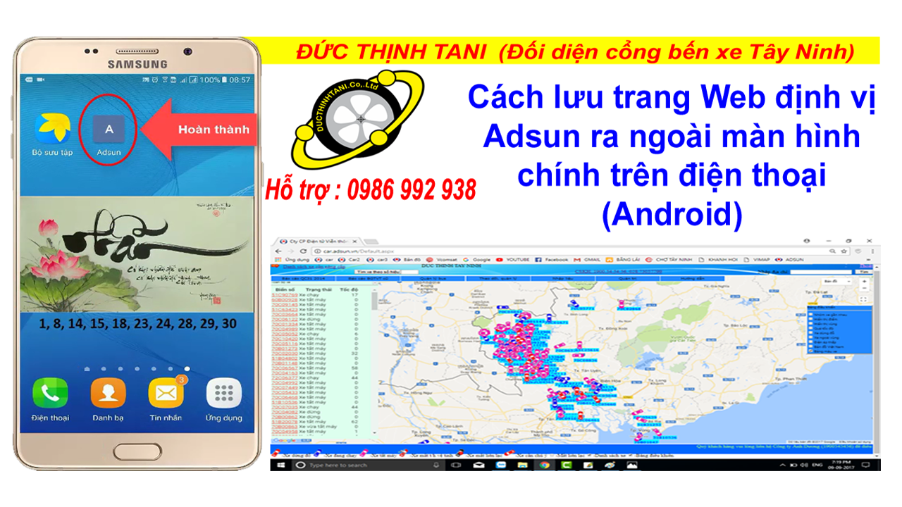 Cách lưu trang web định vị Adsun ra màn hình chính trên điện thoại Android