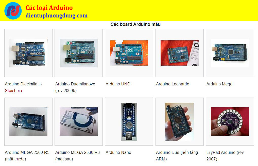 Các loại arduino thông dụng