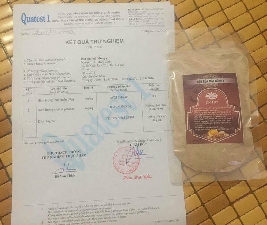 Kết quả kiếm nghiệm bột rửa mặt đông y Linh Spa
