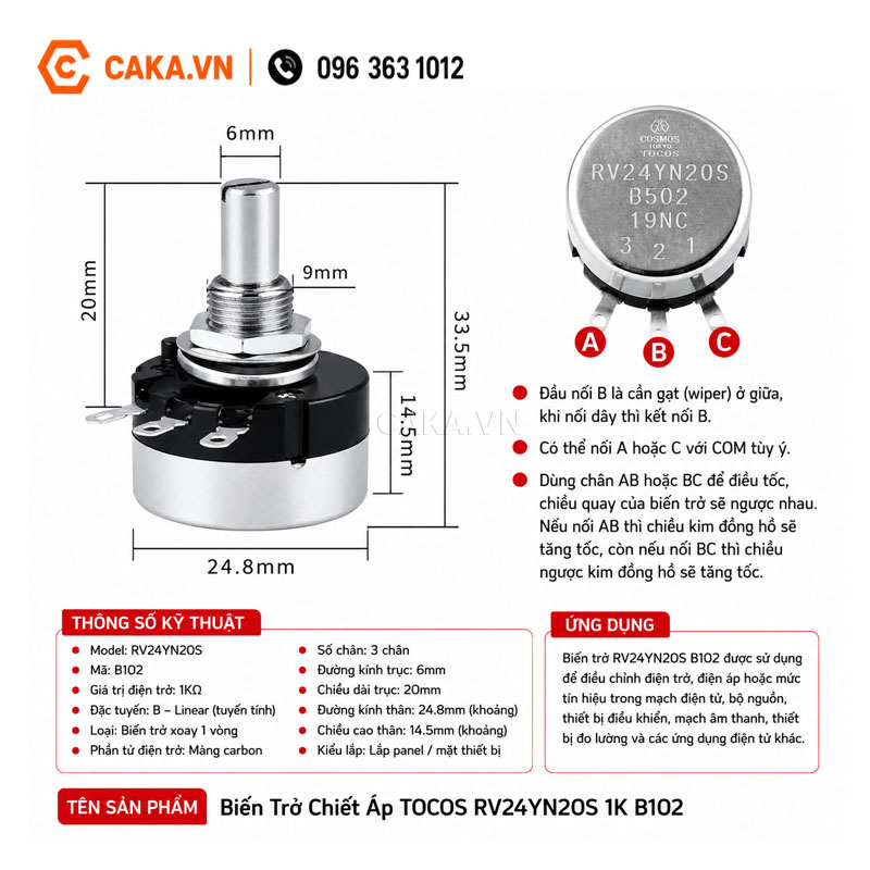 Biến Trở TOCOS RV24YN20S B102 1K
